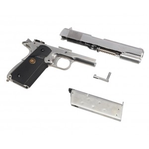 Страйкбольный пистолет WE COLT M1911А1, металл, хромированный, черные накладки резина, WE-E006B - MEU